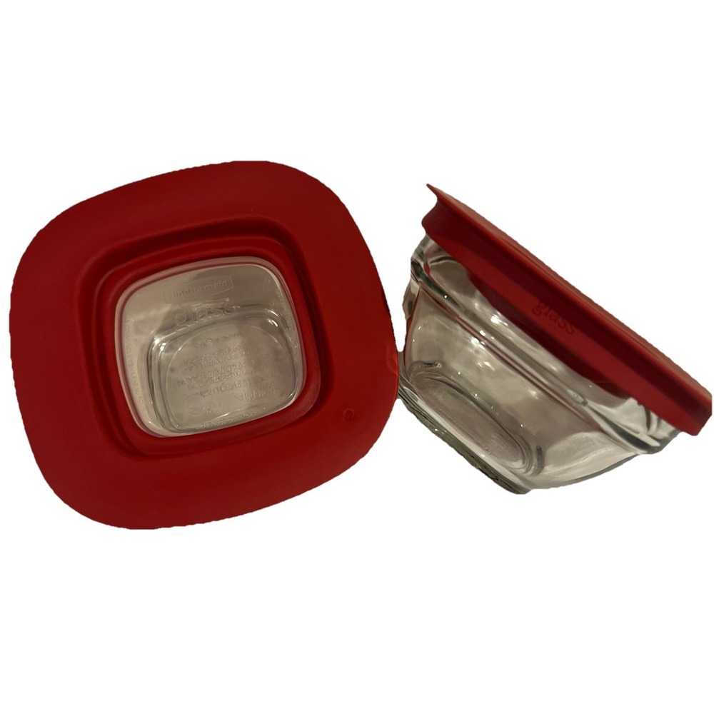 2 Rubbermaid Glass Storage Containers 1 Cup with Lids Red Refrigerator